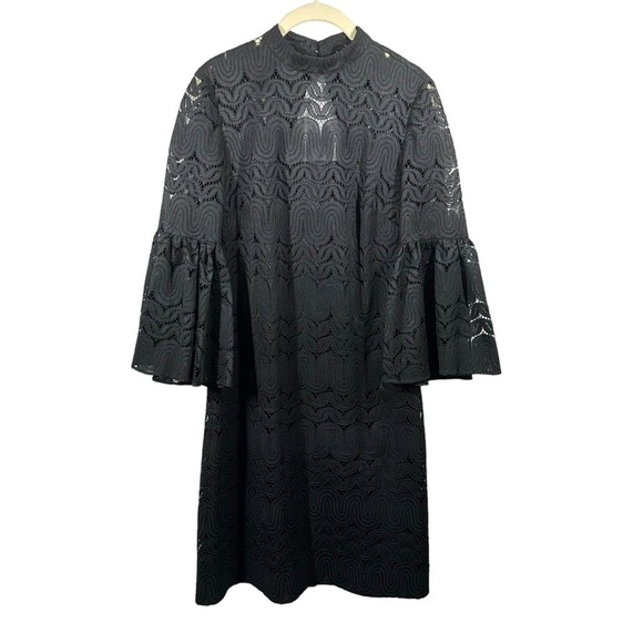 Trina Turk Twist Bell Sleeve Squiggle Lace Dress Women's 0 Black Party Event - Picture 1 of 9
